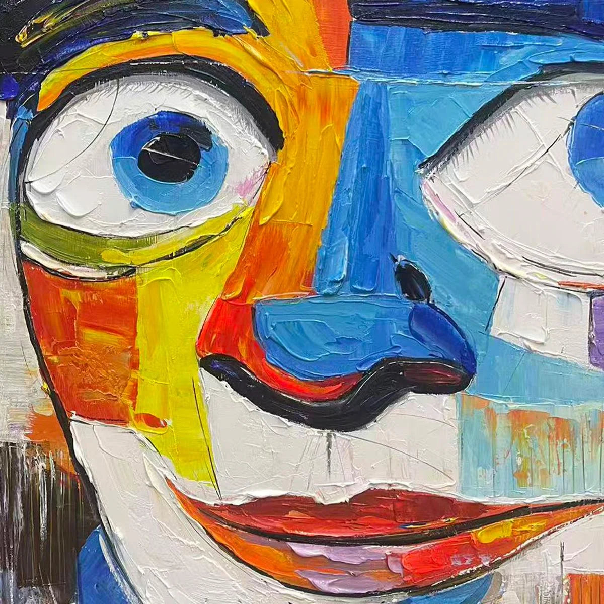 LAUGHING EYES: Textured Impasto Clown Portrait Oil Painting | rectangular format, hand-painted canvas edge