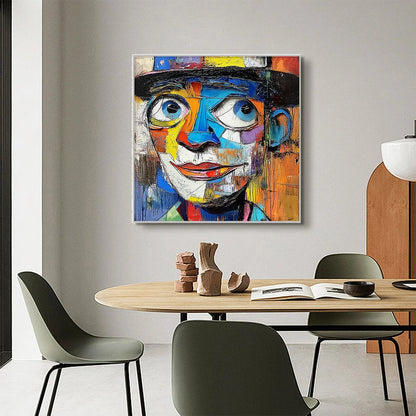 LAUGHING EYES: Textured Impasto Clown Portrait Oil Painting | Abstract mood, soft natural light studio shot