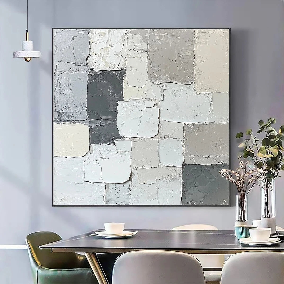LAYERED HARMONY: Textured Abstract Oil Painting | gold frame stretched on neutral wall