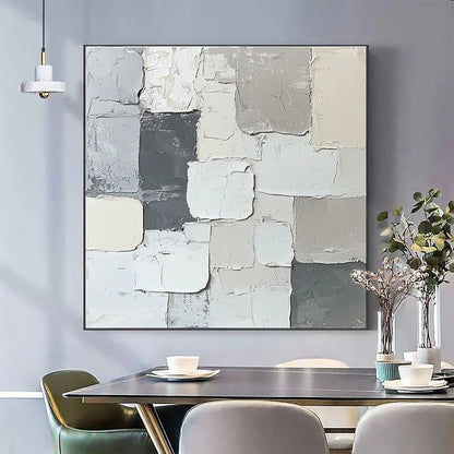 LAYERED HARMONY: Textured Abstract Oil Painting | gold frame stretched on neutral wall