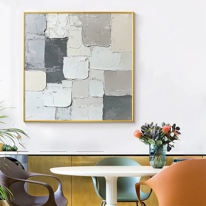 LAYERED HARMONY: Textured Abstract Oil Painting | black frame version on white wall