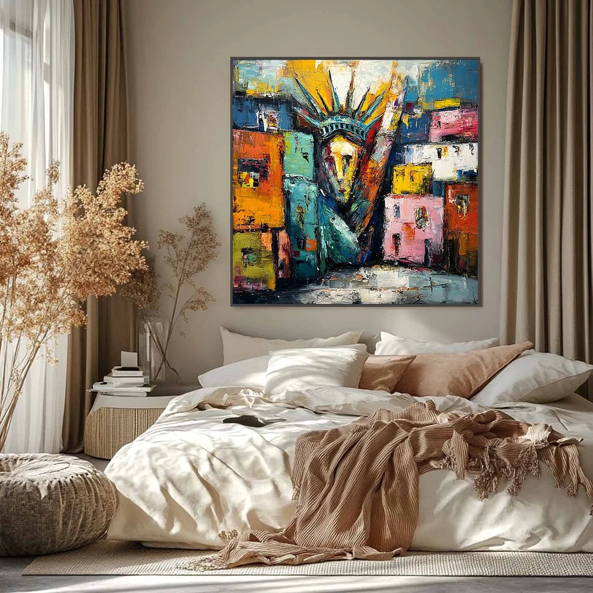 LIBERTY IGNITED: Abstract Textured Painting of an Iconic Landmark | Abstract closeup, raised brushwork detail