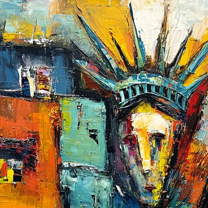 LIBERTY IGNITED: Abstract Textured Painting of an Iconic Landmark | rolled canvas, ready for custom framing