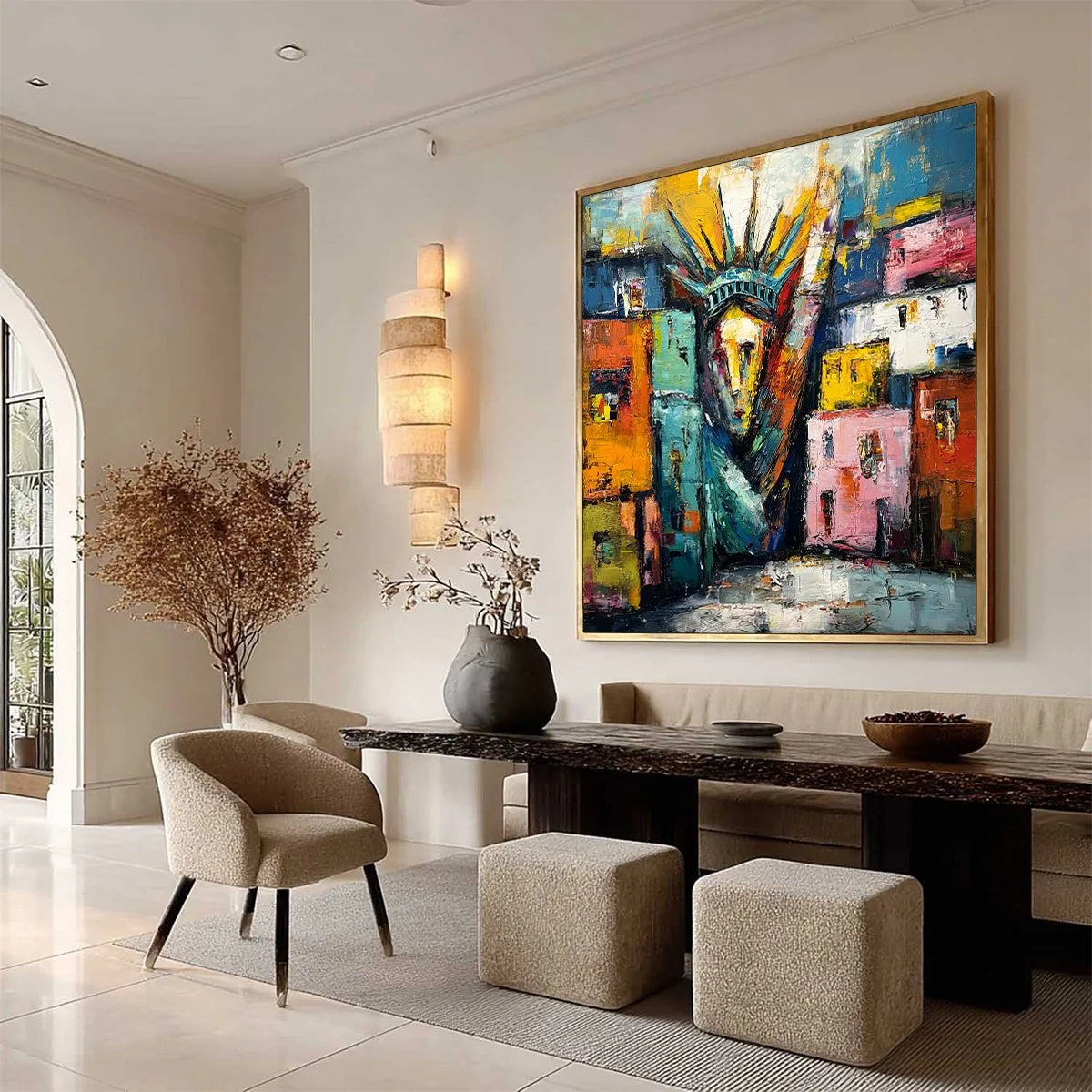 LIBERTY IGNITED: Abstract Textured Painting of an Iconic Landmark | multi-color palette, original oil on stretched canvas art