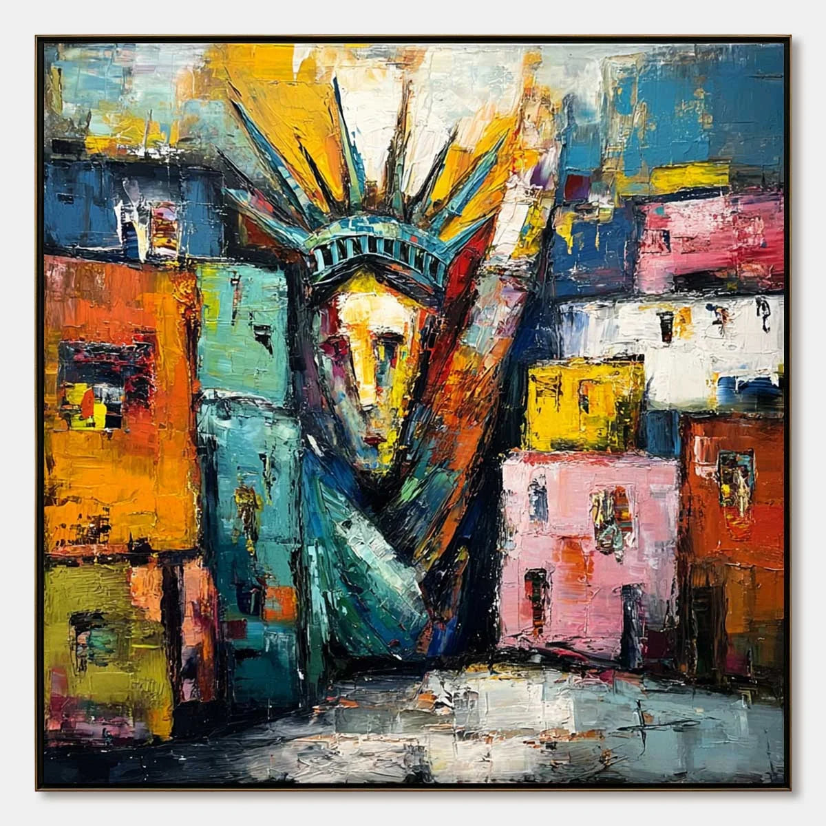 LIBERTY IGNITED: Abstract Textured Painting of an Iconic Landmark | hanging in living room, Abstract wall art