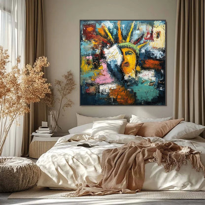 LIBERTY UNLEASHED: Vibrant Abstract Palette Knife Painting of a Modern Icon | Abstract closeup, raised brushwork detail