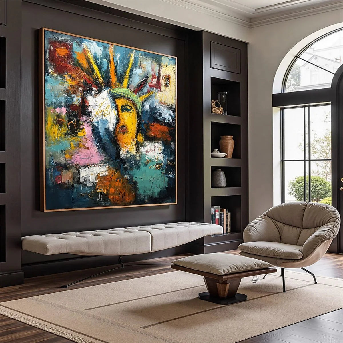 LIBERTY UNLEASHED: Vibrant Abstract Palette Knife Painting of a Modern Icon | Abstract mood, soft natural light studio shot
