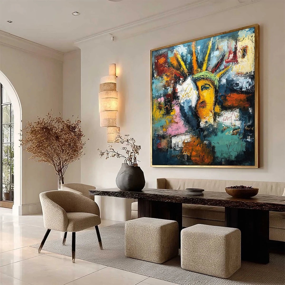LIBERTY UNLEASHED: Vibrant Abstract Palette Knife Painting of a Modern Icon | multi-color palette, original oil on stretched canvas art
