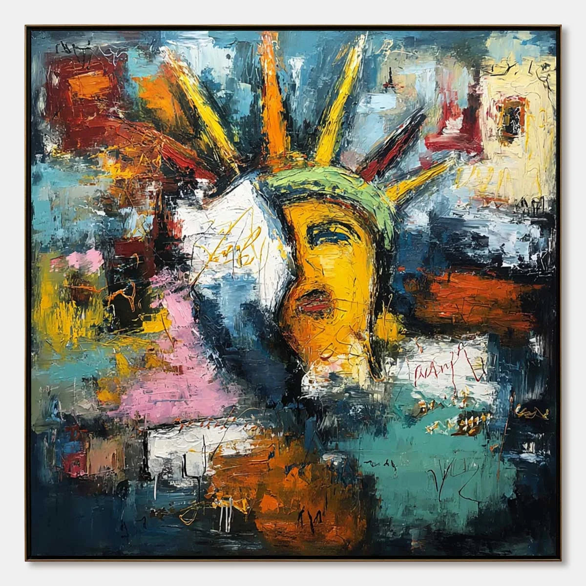 LIBERTY UNLEASHED: Vibrant Abstract Palette Knife Painting of a Modern Icon | hanging in living room, Abstract wall art