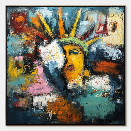 LIBERTY UNLEASHED: Vibrant Abstract Palette Knife Painting of a Modern Icon | hanging in living room, Abstract wall art