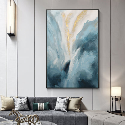 Lichtblauw goud abstract schilderij: getextureerde moderne ingelijste canvaskuns #12