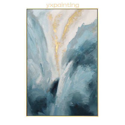 Lichtblauw goud abstract schilderij: getextureerde moderne ingelijste canvaskuns #16