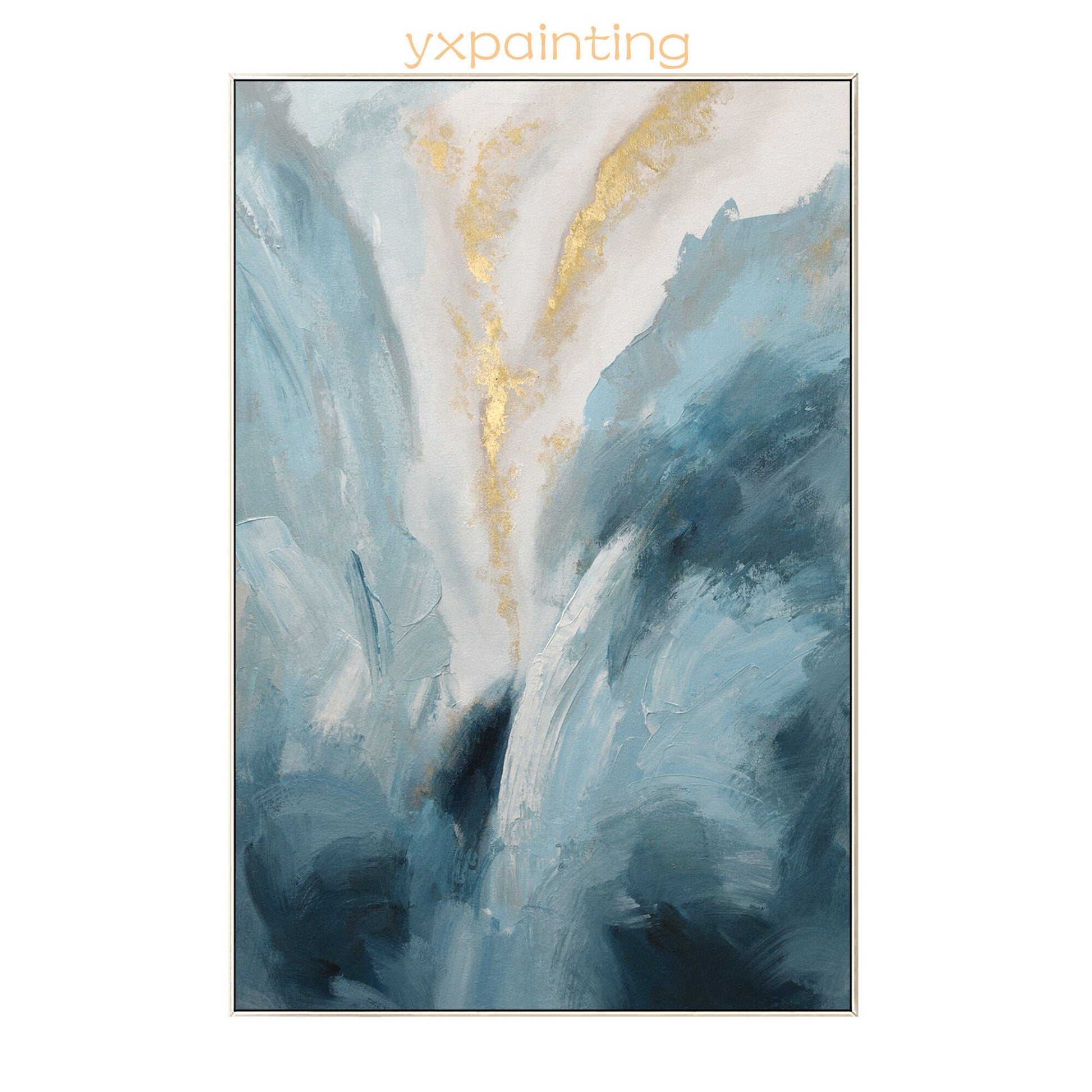 Lichtblauw goud abstract schilderij: getextureerde moderne ingelijste canvaskuns #17