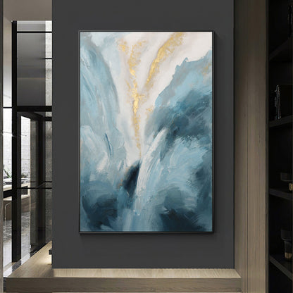 Lichtblauw goud abstract schilderij: getextureerde moderne ingelijste canvaskuns #5
