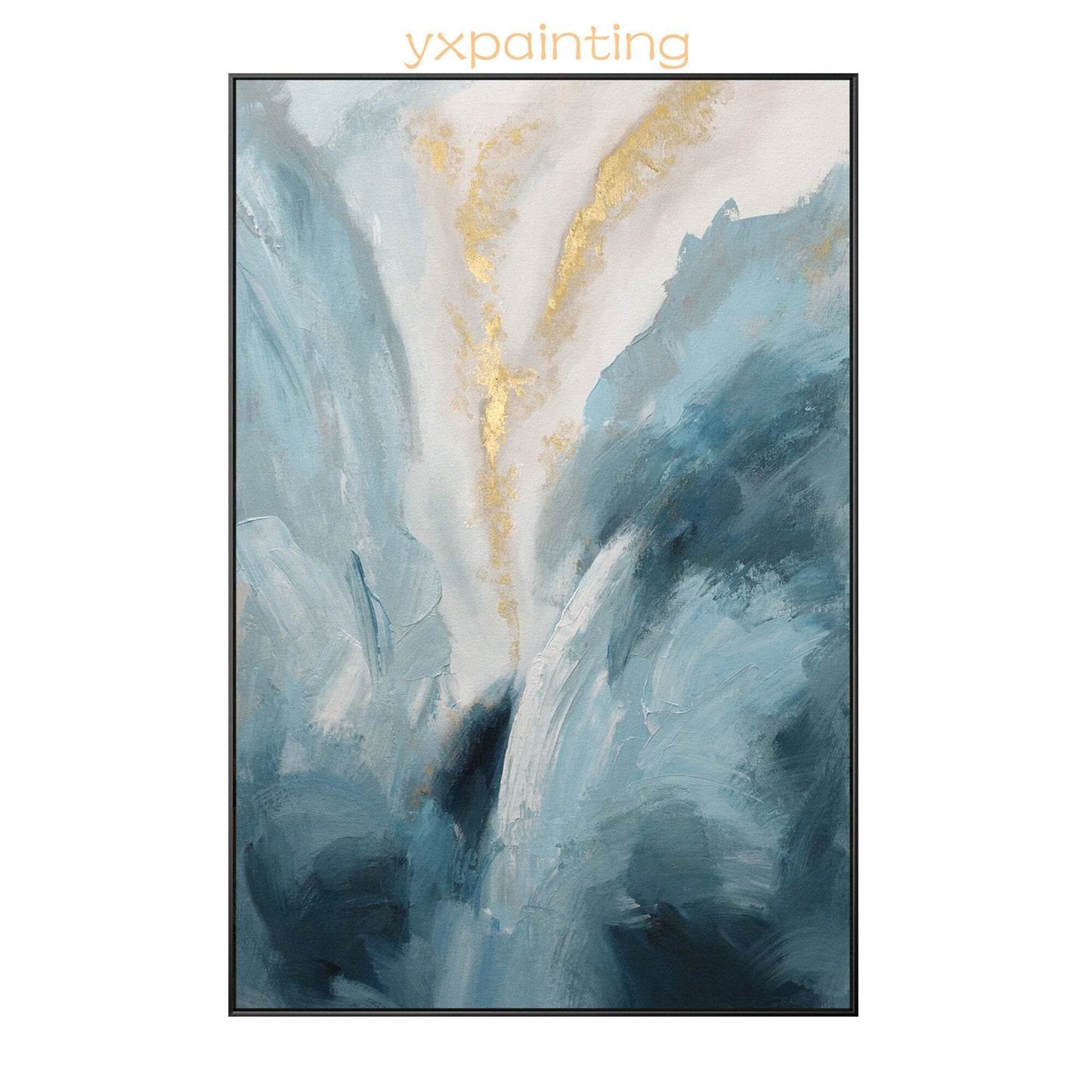 Lichtblauw goud abstract schilderij: getextureerde moderne ingelijste canvaskuns #9