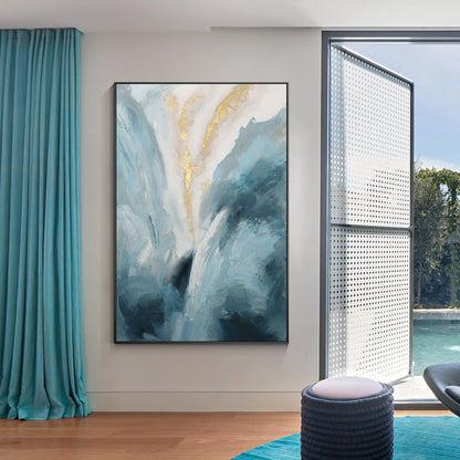 Lichtblauw goud abstract schilderij: getextureerde moderne ingelijste canvaskuns #10