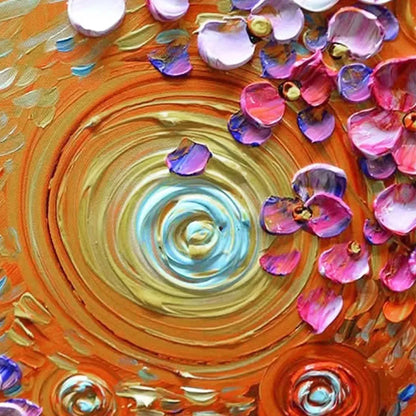 LILAC DREAM: Textured Floral Painting in Purple and Gold | black frame version on white wall