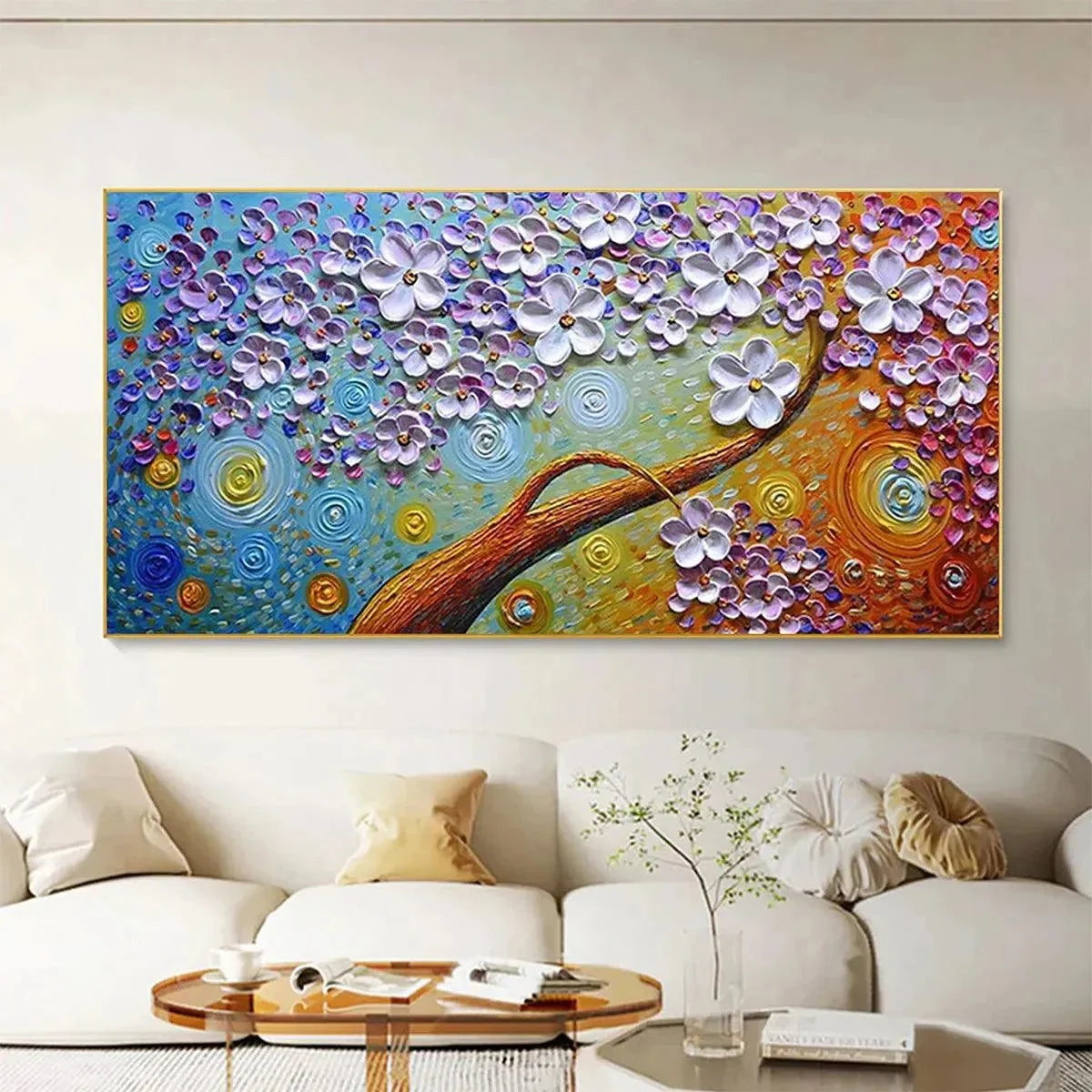 LILAC DREAM: Textured Floral Painting in Purple and Gold | yellow palette, original oil on stretched canvas art