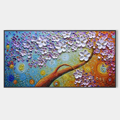 LILAC DREAM: Textured Floral Painting in Purple and Gold | hanging in living room, Abstract wall art