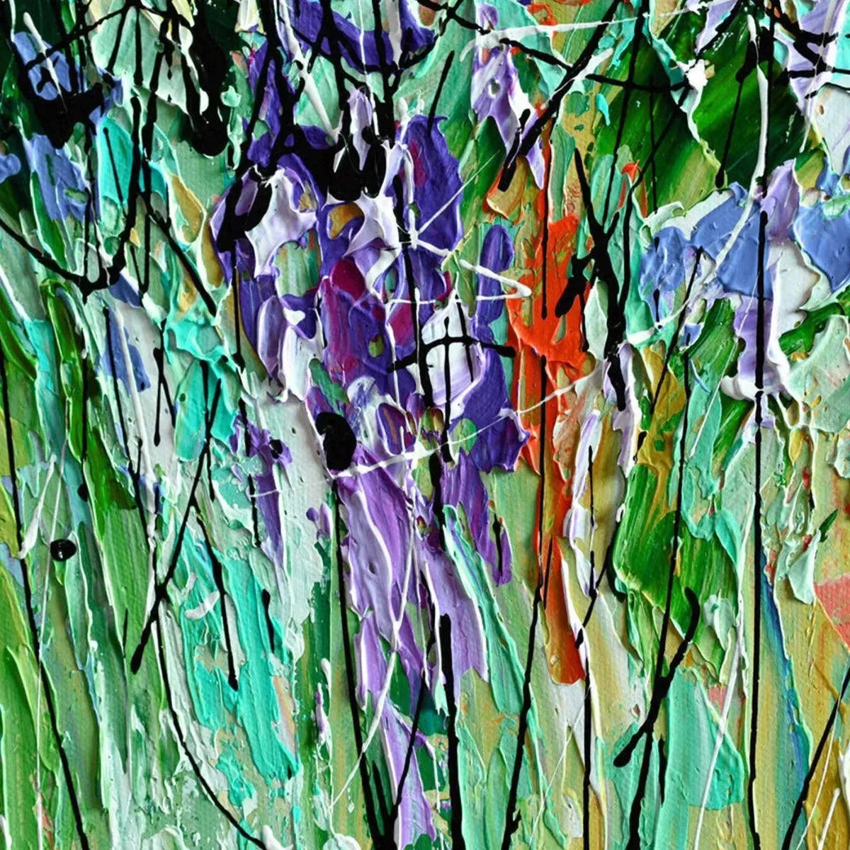 LILAC MEADOW: Panoramic Floral Impasto Oil Painting | rectangular format, hand-painted canvas edge