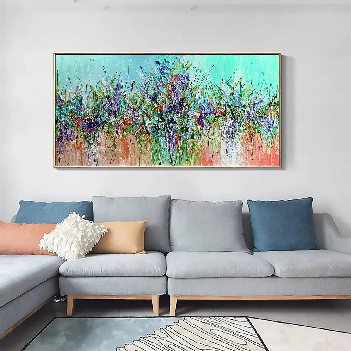 LILAC MEADOW: Panoramic Floral Impasto Oil Painting | rolled canvas, ready for custom framing