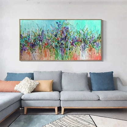 LILAC MEADOW: Panoramic Floral Impasto Oil Painting | rolled canvas, ready for custom framing