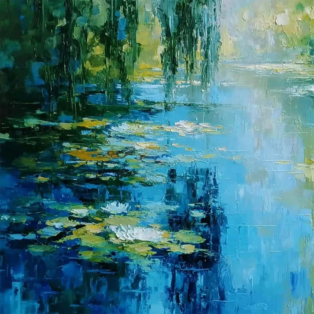 LILY POND REVERIE: Textured Impressionist Water Lilies Oil Painting | rectangular format, hand-painted canvas edge