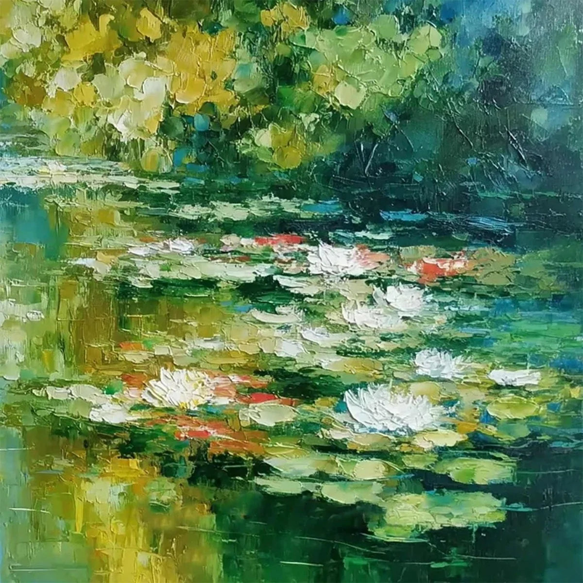 LILY POND REVERIE: Textured Impressionist Water Lilies Oil Painting | rolled canvas, ready for custom framing