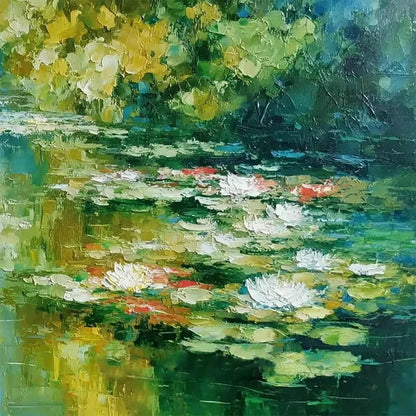 LILY POND REVERIE: Textured Impressionist Water Lilies Oil Painting | rolled canvas, ready for custom framing