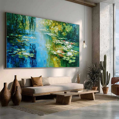 LILY POND REVERIE: Textured Impressionist Water Lilies Oil Painting | multi-color palette, original oil on stretched canvas art