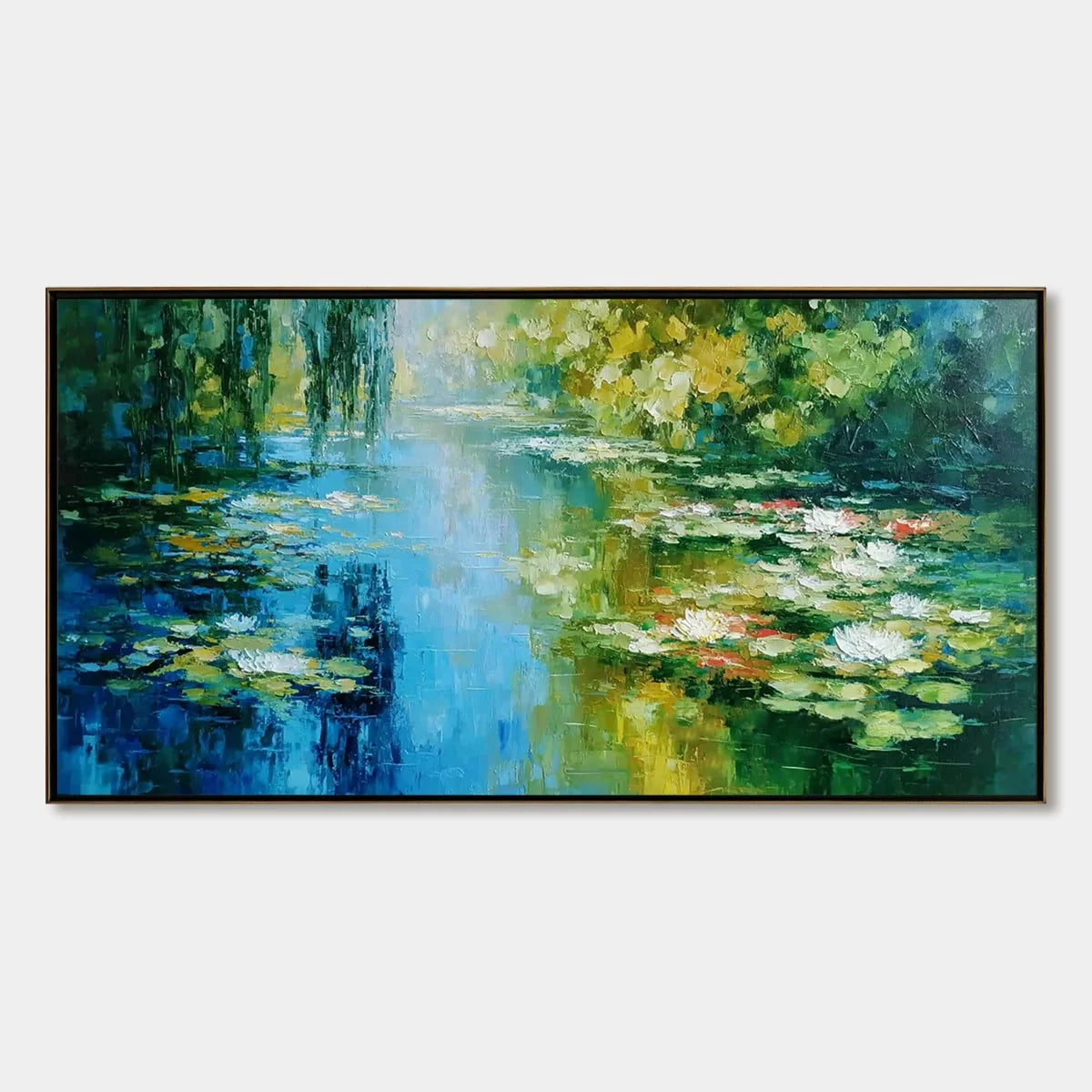 LILY POND REVERIE: Textured Impressionist Water Lilies Oil Painting | hanging in living room, Impressionist wall art