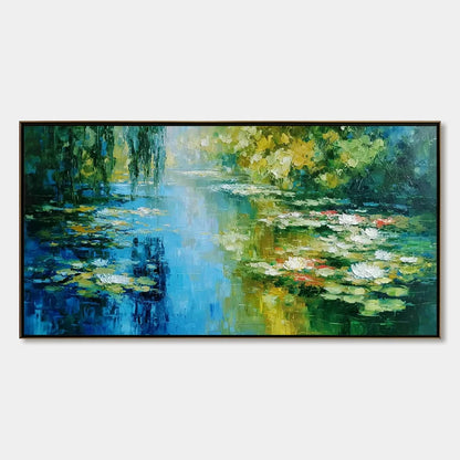 LILY POND REVERIE: Textured Impressionist Water Lilies Oil Painting | hanging in living room, Impressionist wall art