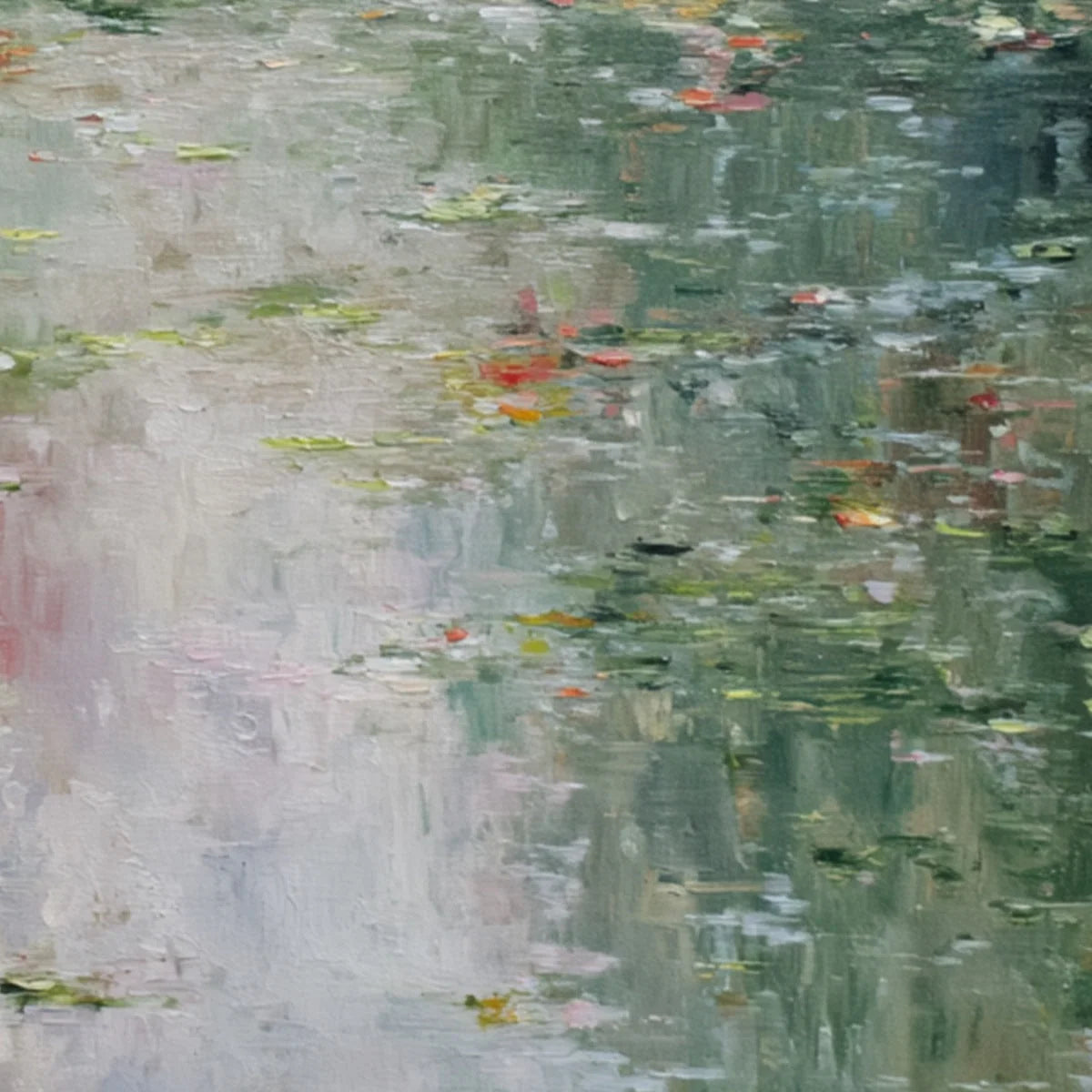 LILY POND REVERIE: Square Impressionist Water Lily Pond Oil Painting | rectangular format, hand-painted canvas edge