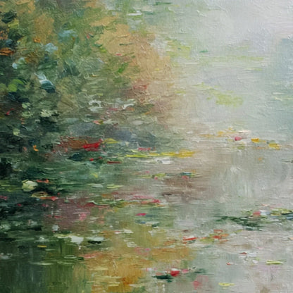 LILY POND REVERIE: Square Impressionist Water Lily Pond Oil Painting | rolled canvas, ready for custom framing