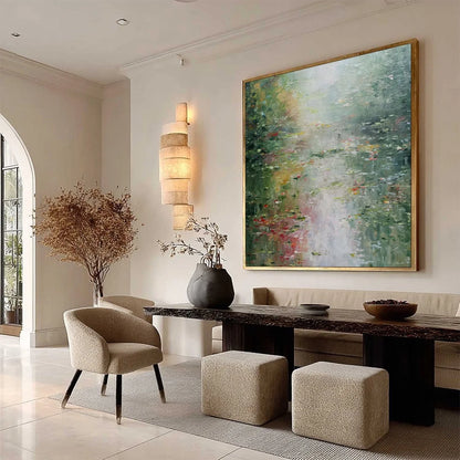 LILY POND REVERIE: Square Impressionist Water Lily Pond Oil Painting | multi-color palette, original oil on stretched canvas art