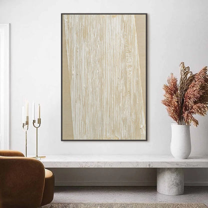 LINEAR CALM: Textured Minimalist Abstract Painting in Beige | Minimalist closeup, raised brushwork detail