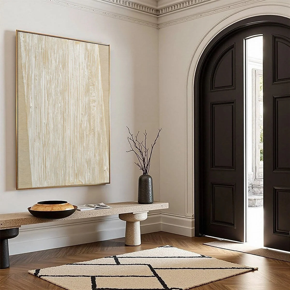 LINEAR CALM: Textured Minimalist Abstract Painting in Beige | beige palette, original oil on stretched canvas art