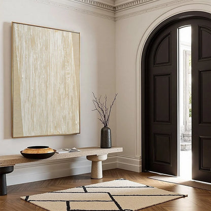 LINEAR CALM: Textured Minimalist Abstract Painting in Beige | beige palette, original oil on stretched canvas art
