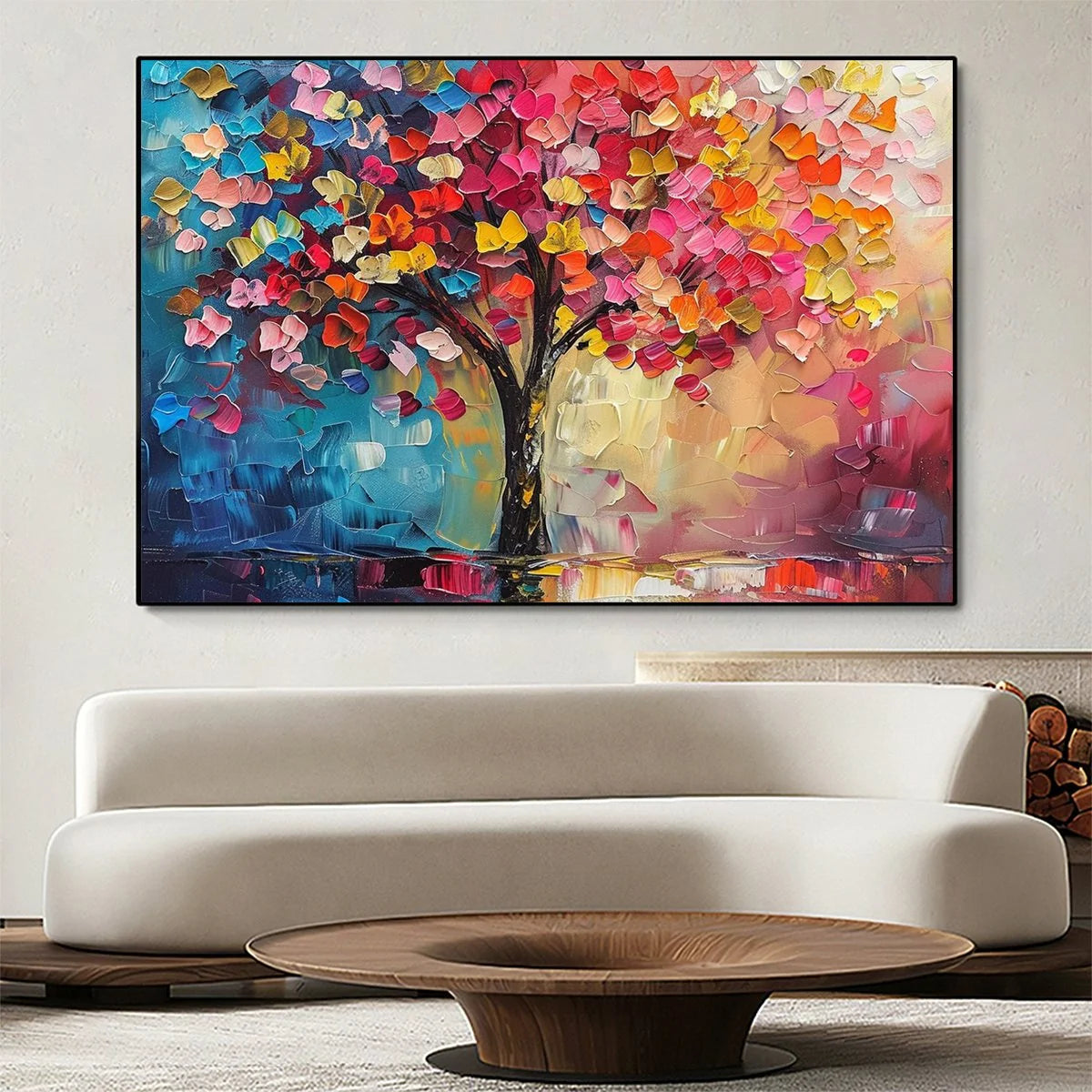 LIVING RAINBOW: Textured Impasto Tree of Life Oil Painting | Figurative closeup, raised brushwork detail