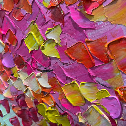 LIVING RAINBOW: Textured Impasto Tree of Life Oil Painting | rectangular format, hand-painted canvas edge