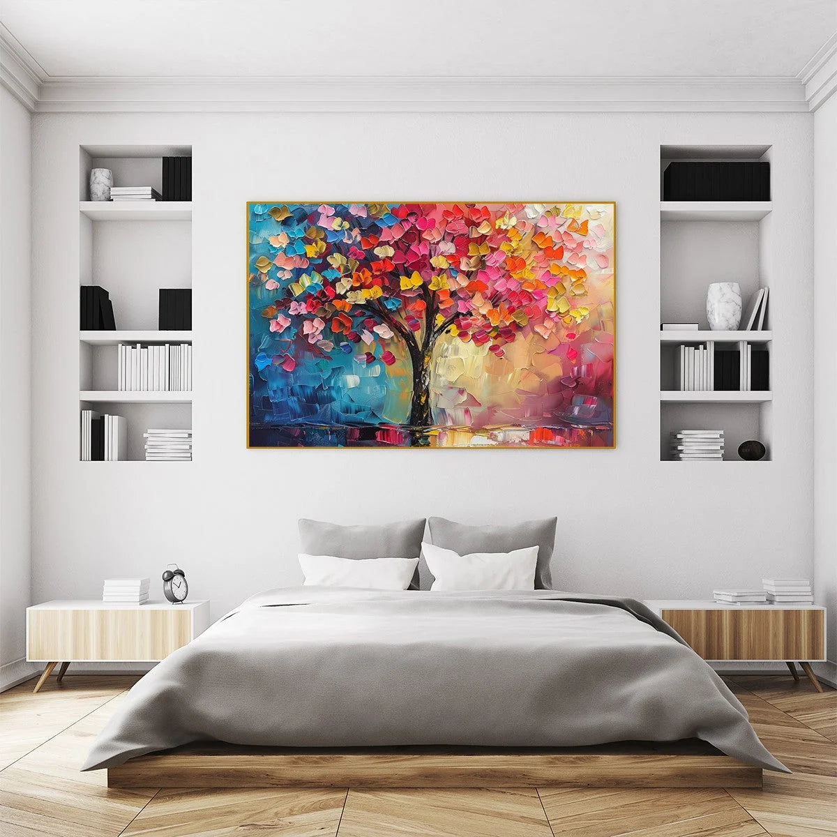 LIVING RAINBOW: Textured Impasto Tree of Life Oil Painting | Figurative mood, soft natural light studio shot
