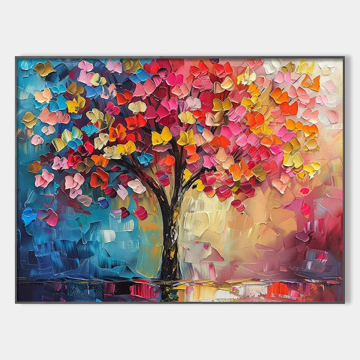 LIVING RAINBOW: Textured Impasto Tree of Life Oil Painting | hanging in living room, Figurative wall art