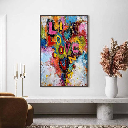LOVE CASCADE: Colorful Textured Abstract Love Graffiti Wall Art | Abstract closeup, raised brushwork detail