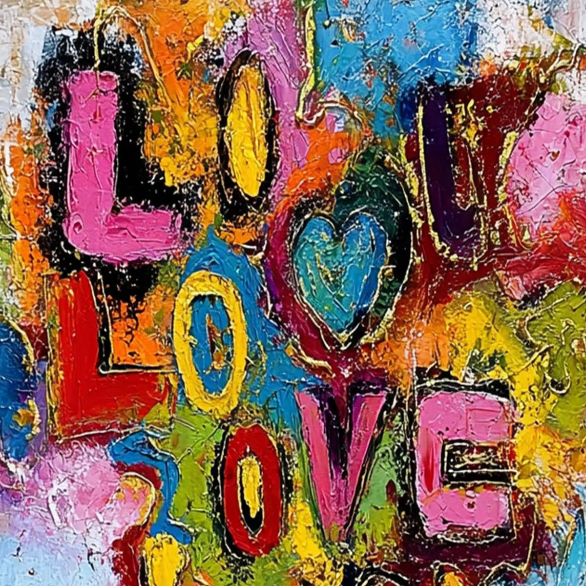 LOVE CASCADE: Colorful Textured Abstract Love Graffiti Wall Art | rectangular format, hand-painted canvas edge
