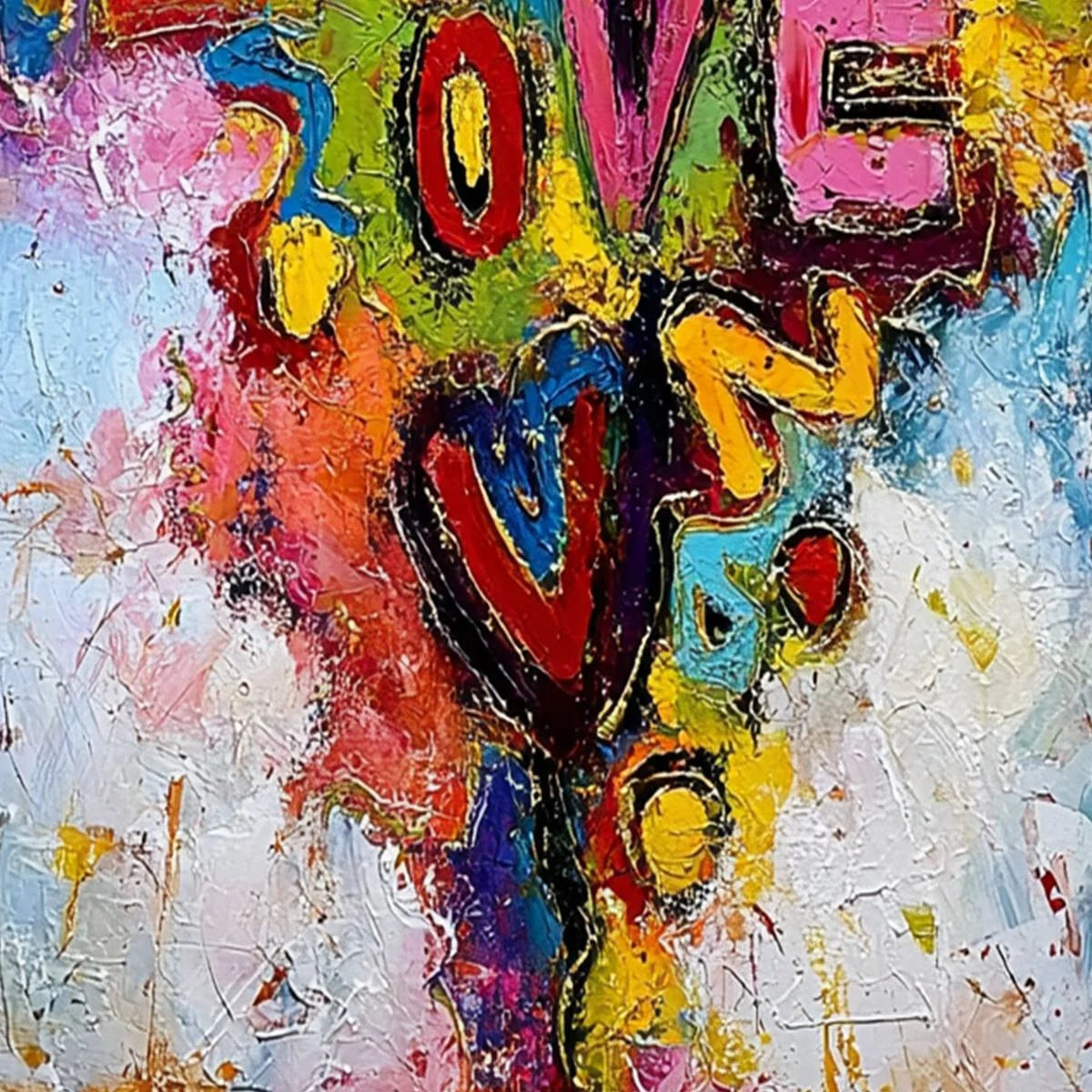 LOVE CASCADE: Colorful Textured Abstract Love Graffiti Wall Art | rolled canvas, ready for custom framing