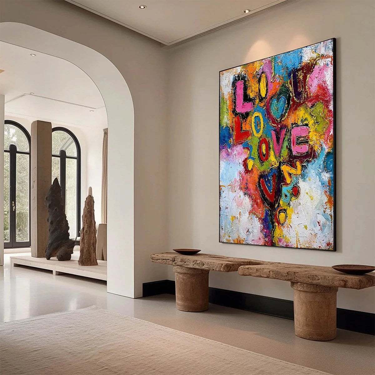 LOVE CASCADE: Colorful Textured Abstract Love Graffiti Wall Art | Abstract mood, soft natural light studio shot