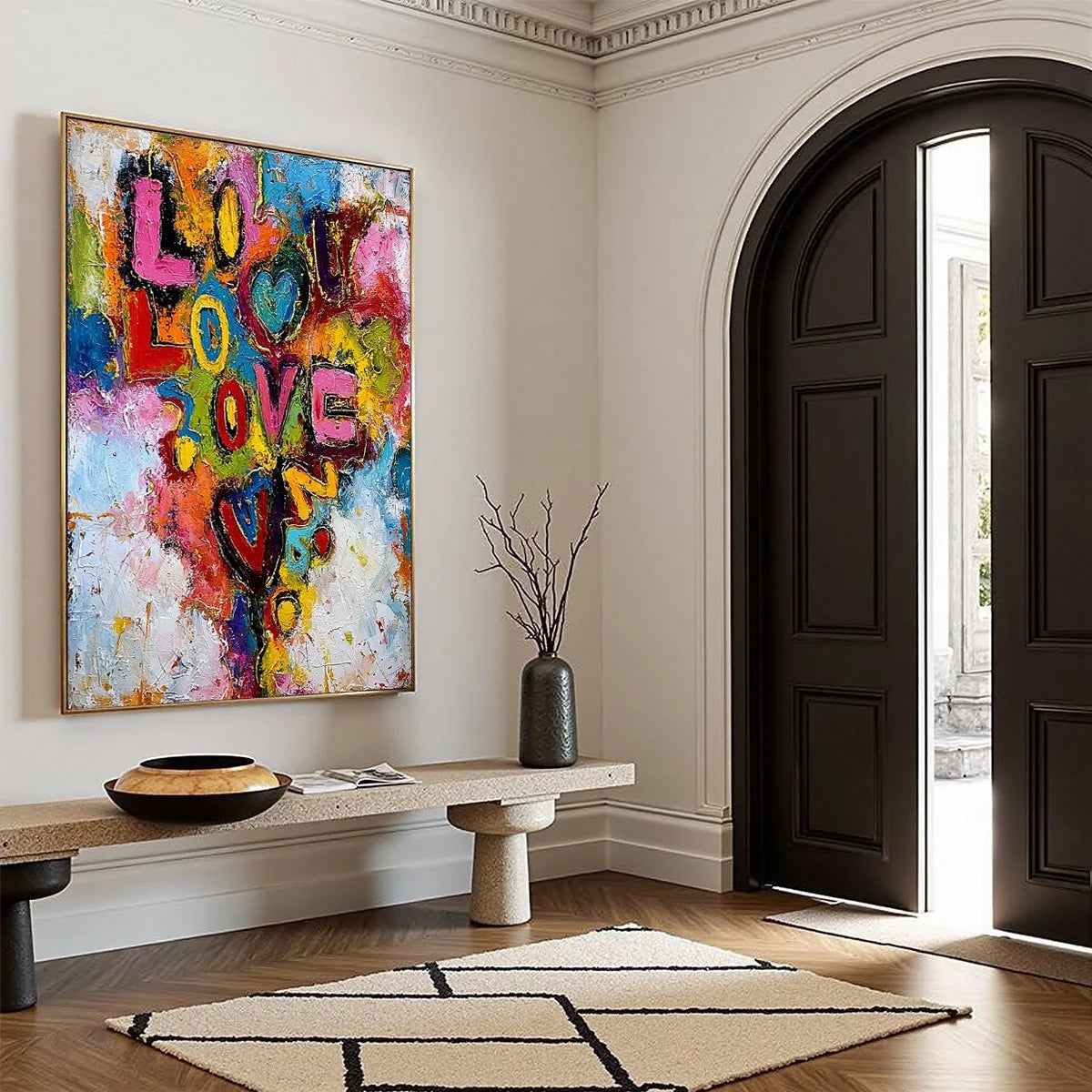 LOVE CASCADE: Colorful Textured Abstract Love Graffiti Wall Art | multi-color palette, original oil on stretched canvas art