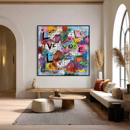 LOVE EXPLOSION: Colorful Abstract Graffiti Style Love Painting | Abstract closeup, raised brushwork detail