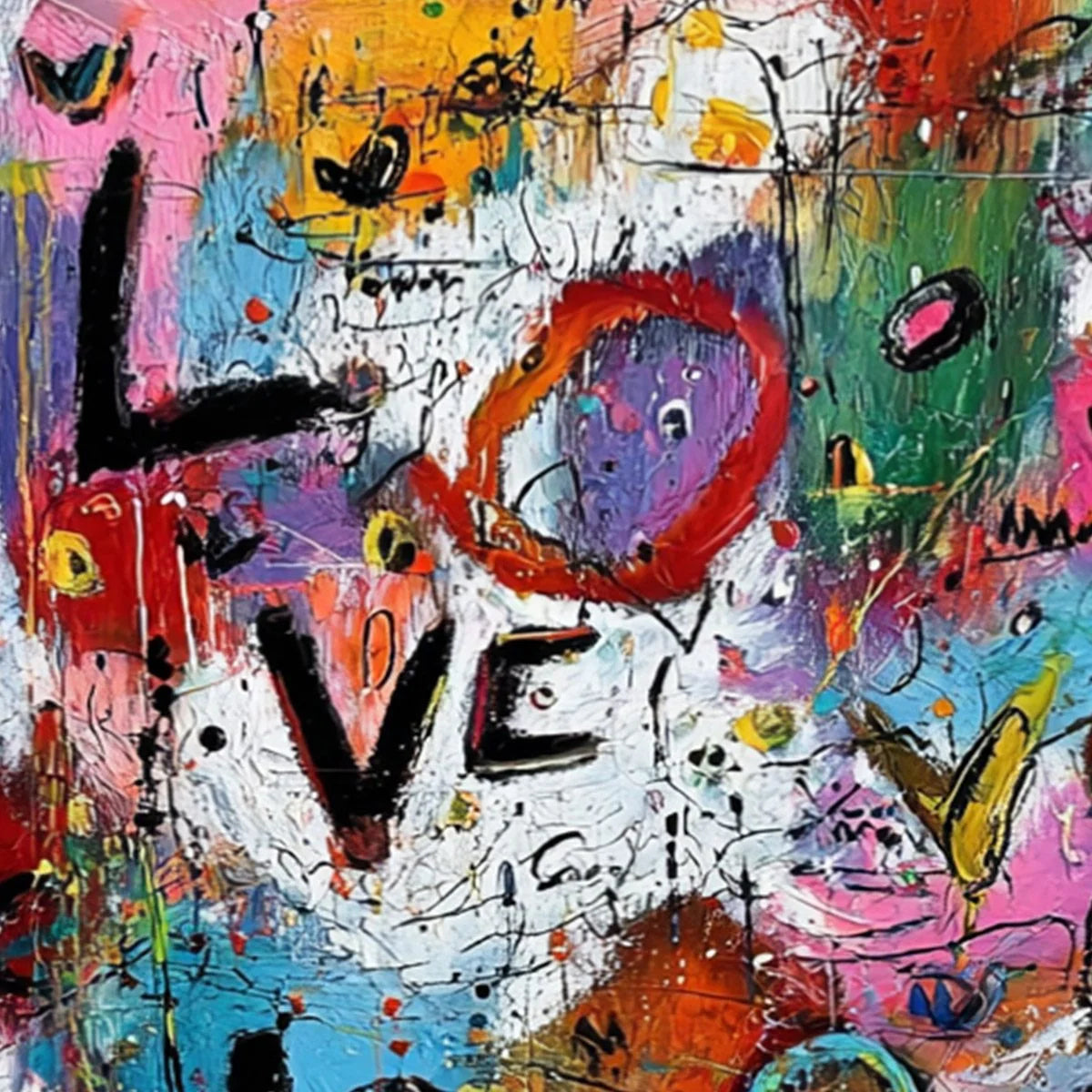 LOVE EXPLOSION: Colorful Abstract Graffiti Style Love Painting | rolled canvas, ready for custom framing