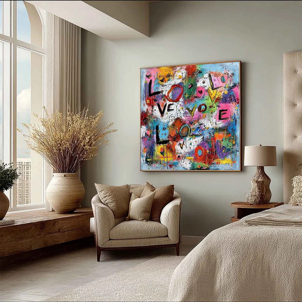 LOVE EXPLOSION: Colorful Abstract Graffiti Style Love Painting | multi-color palette, original oil on stretched canvas art